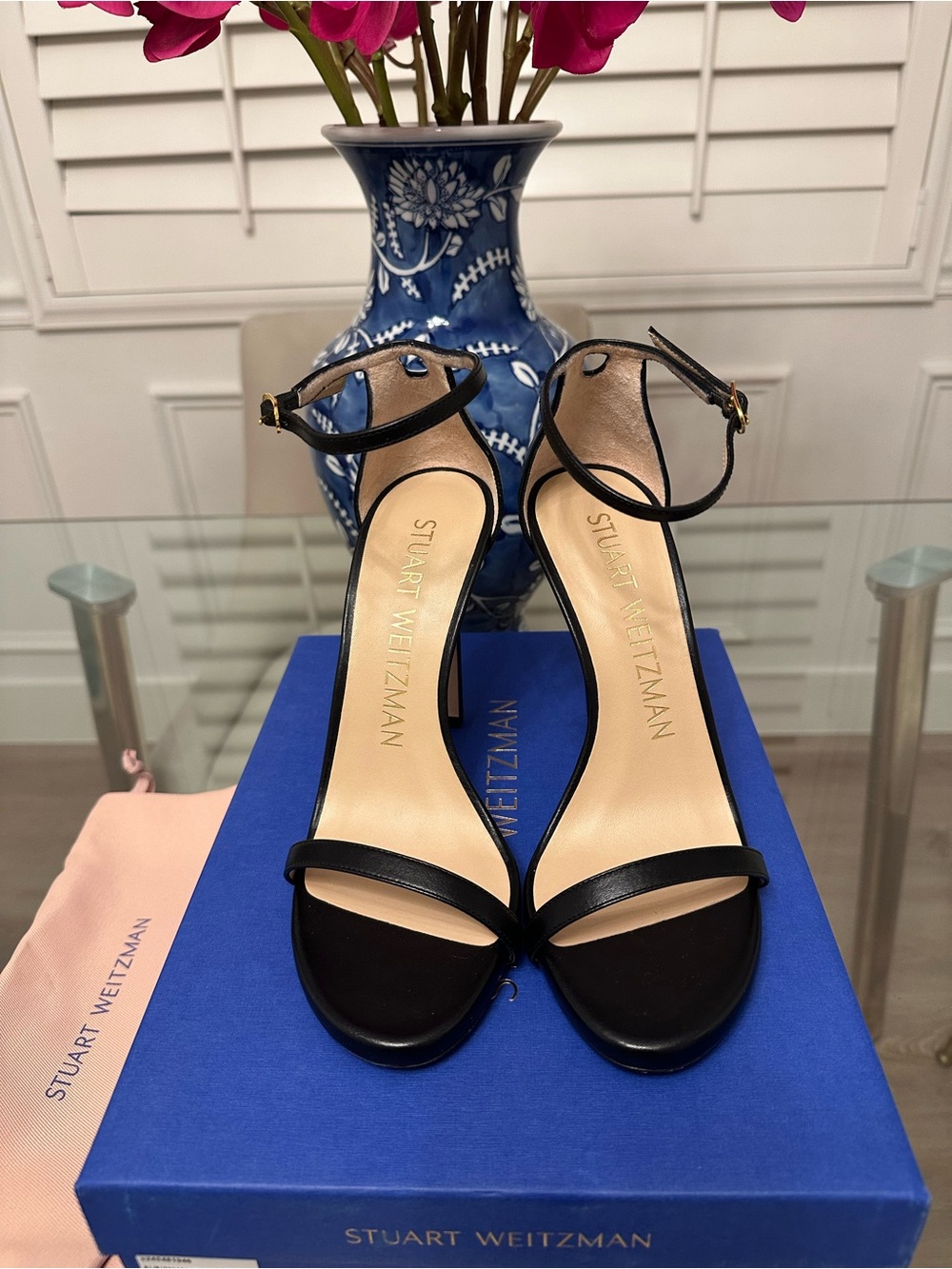Stuart Weitzman Nudist Sandals - Black Smooth Calf - 37.5 / 7B - Like New